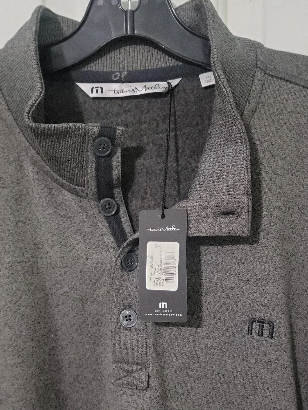 Travis Mathew Wall Button Up Placket Mock Neck Sweater -Gray Men's Size 2XL